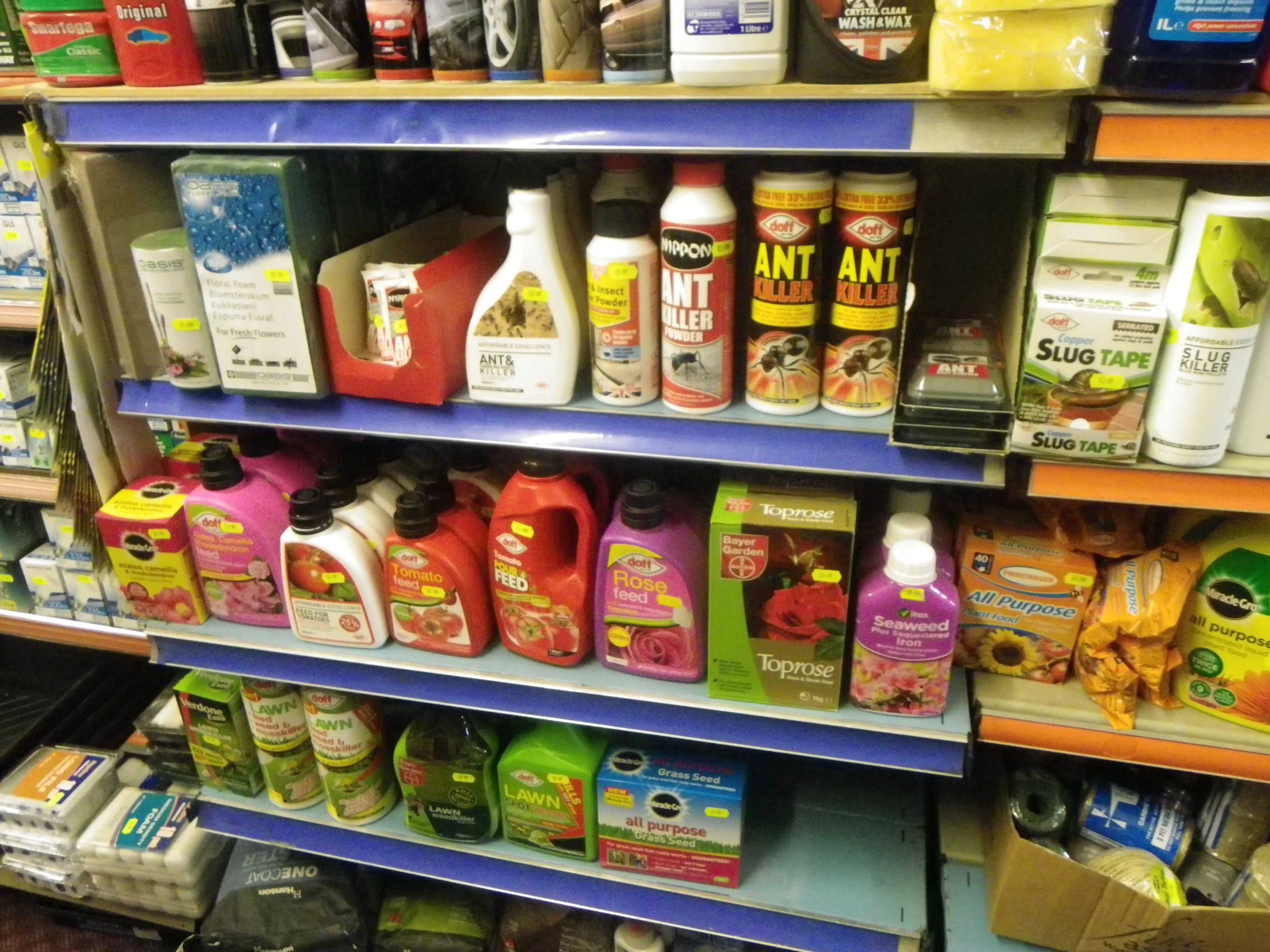 Gardening & Pest Control shelves in the shop