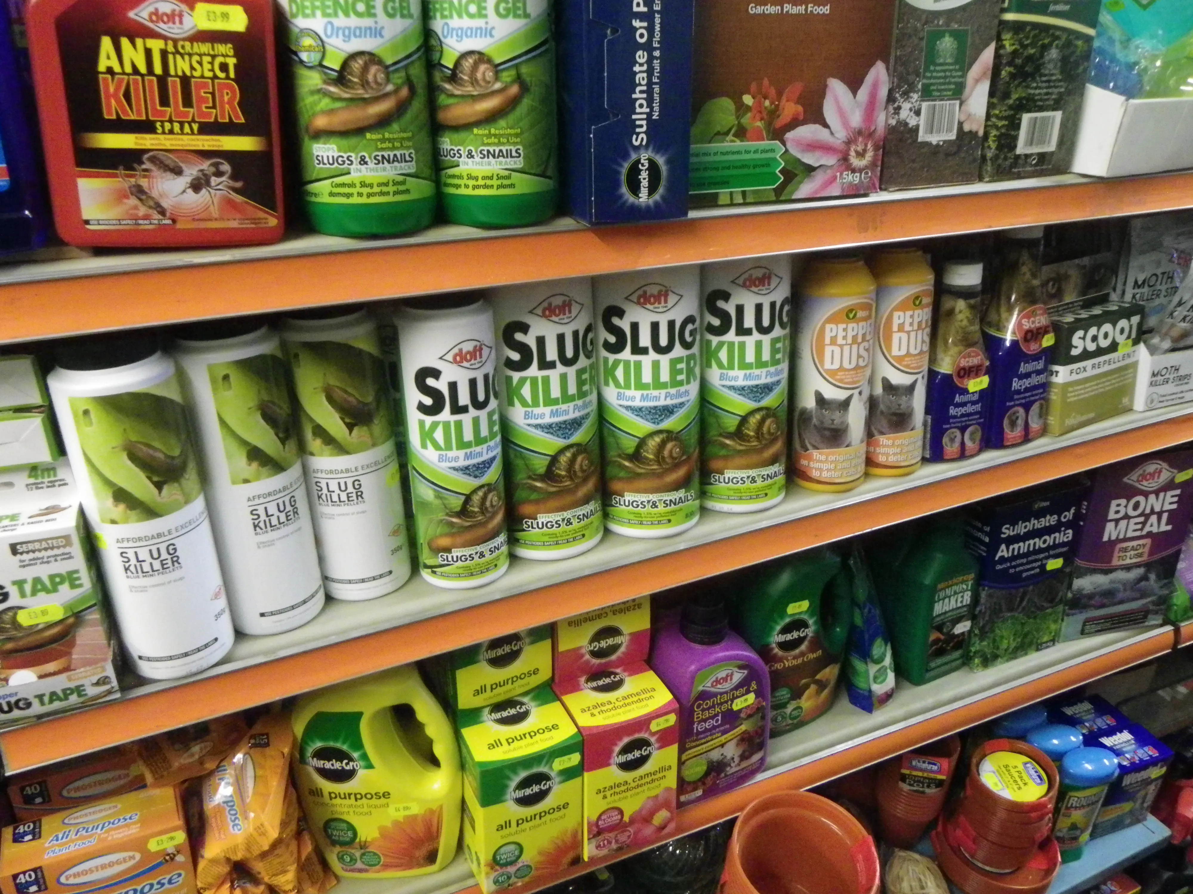 Gardening & Pest Control shelves in the shop