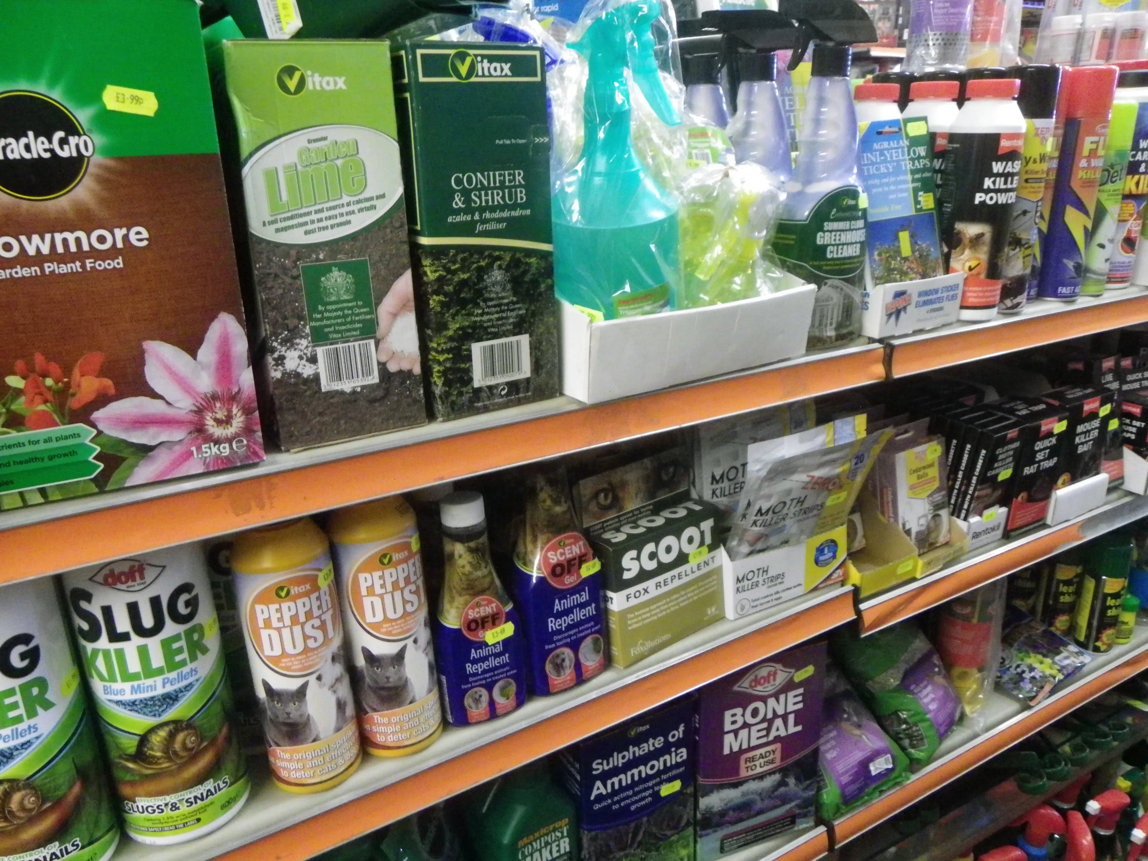 Gardening & Pest Control shelves in the shop