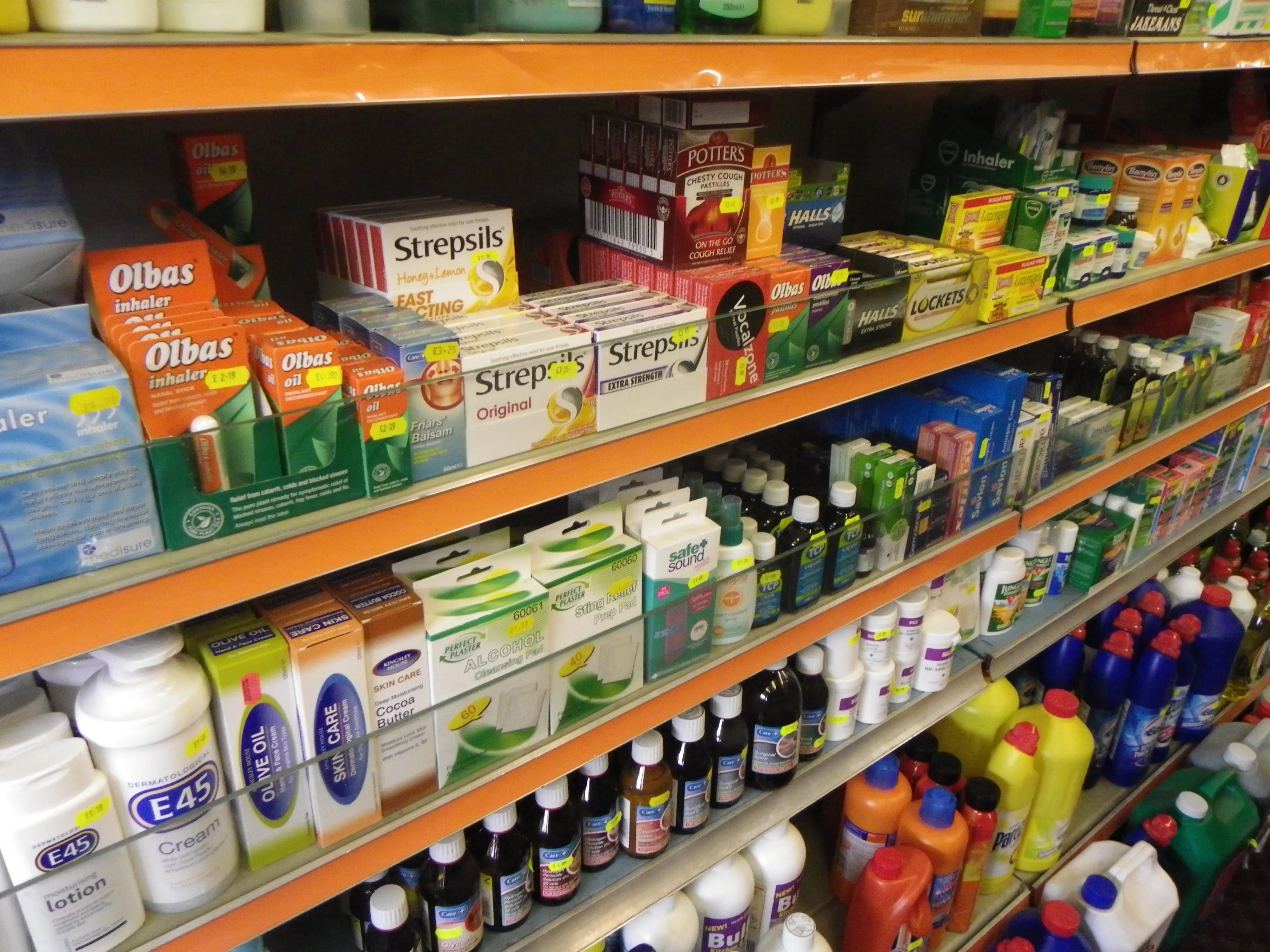 Healthcare shelves in the shop