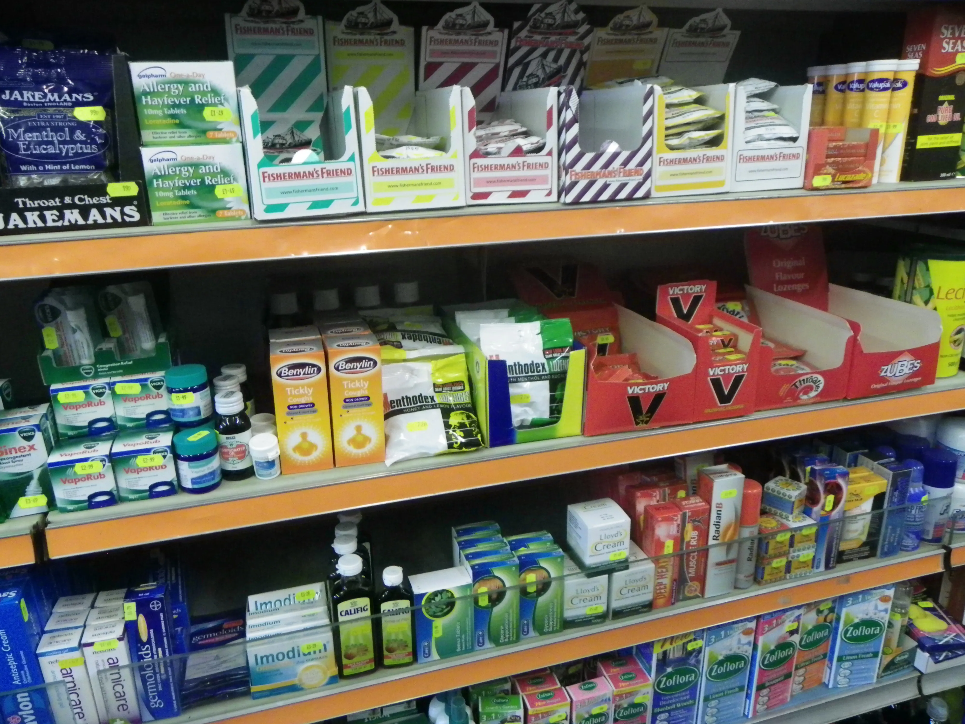 Healthcare shelves in the shop