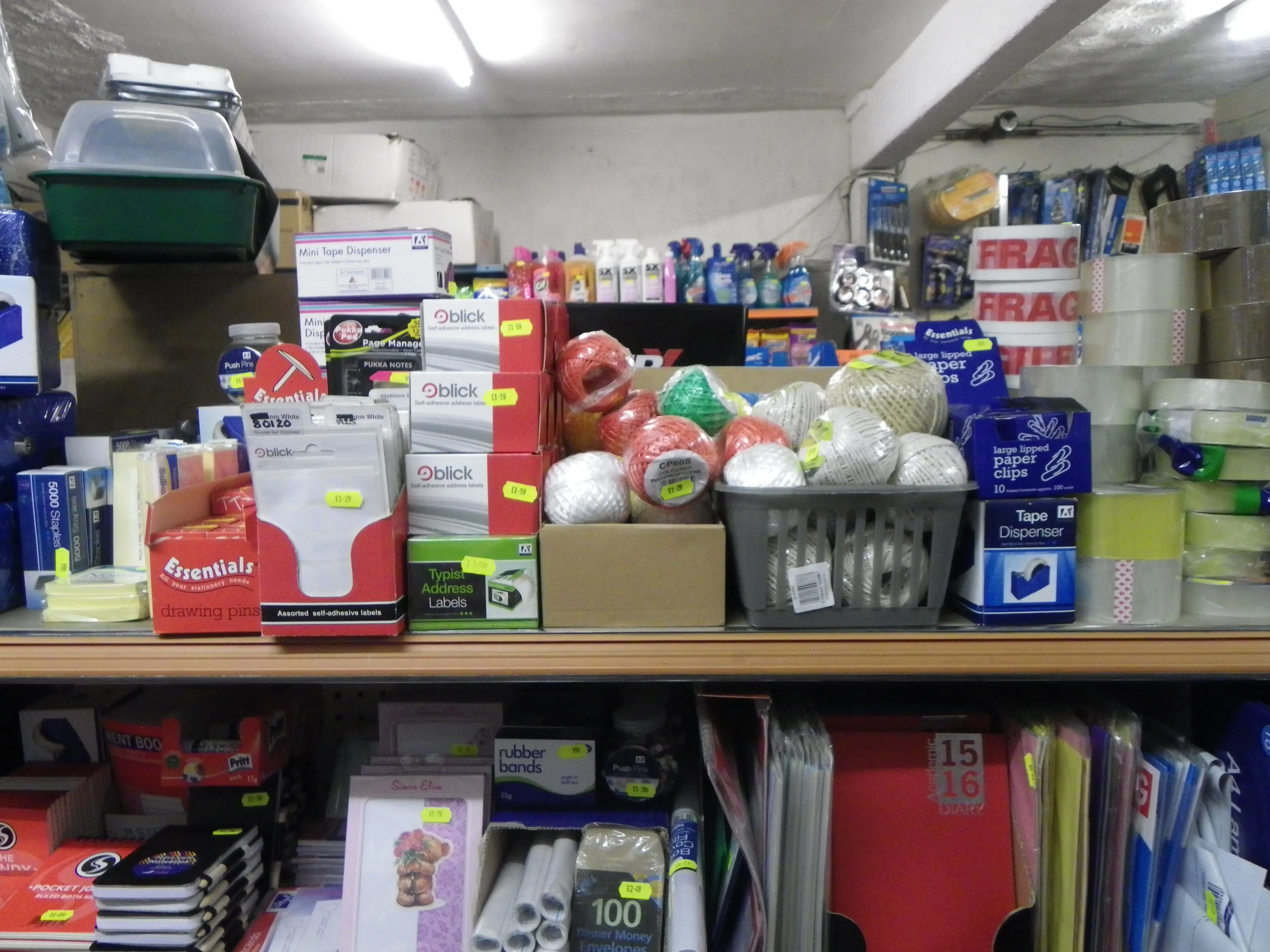 Stationery shelves in the shop