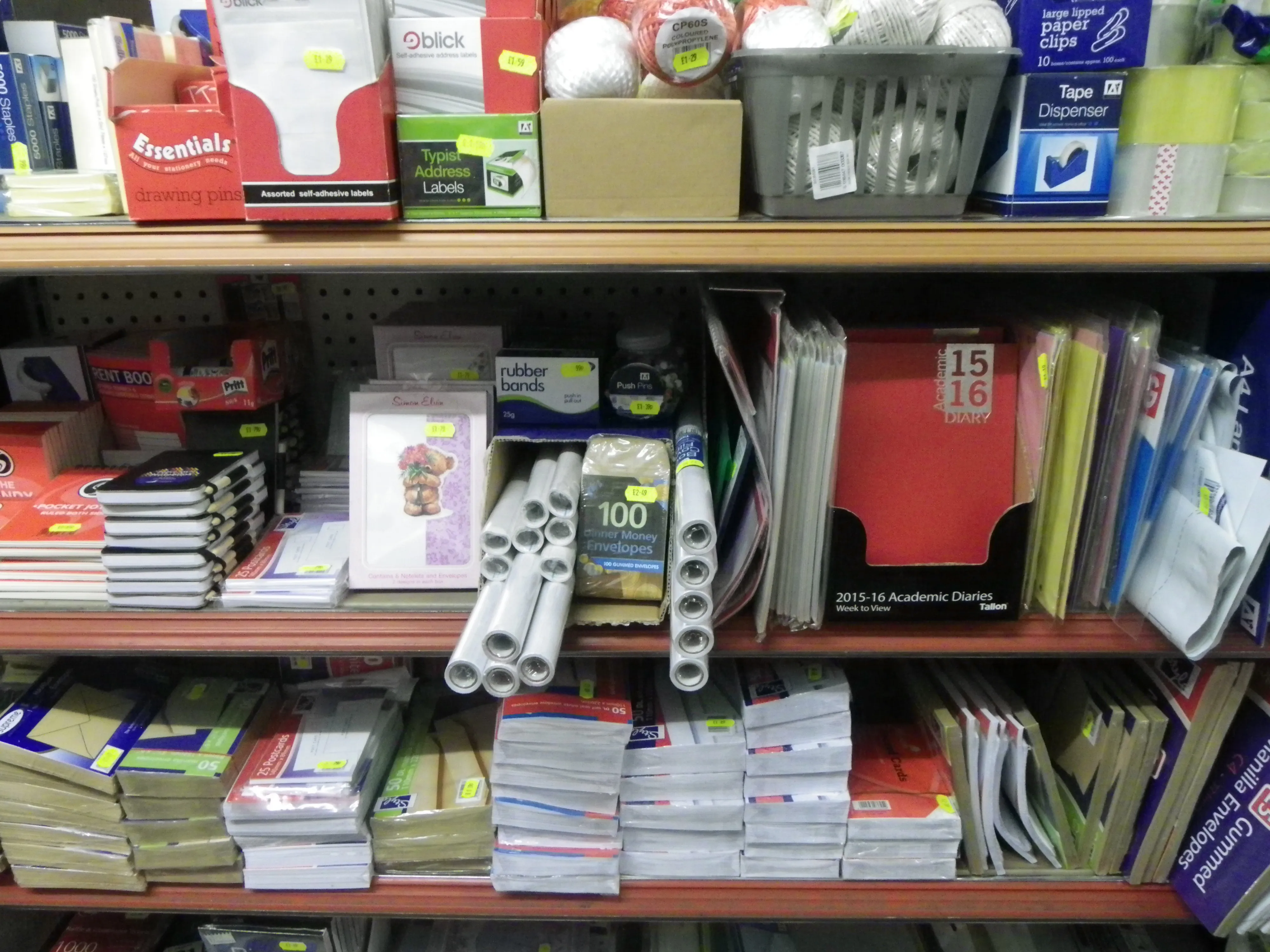 Stationery shelves in the shop
