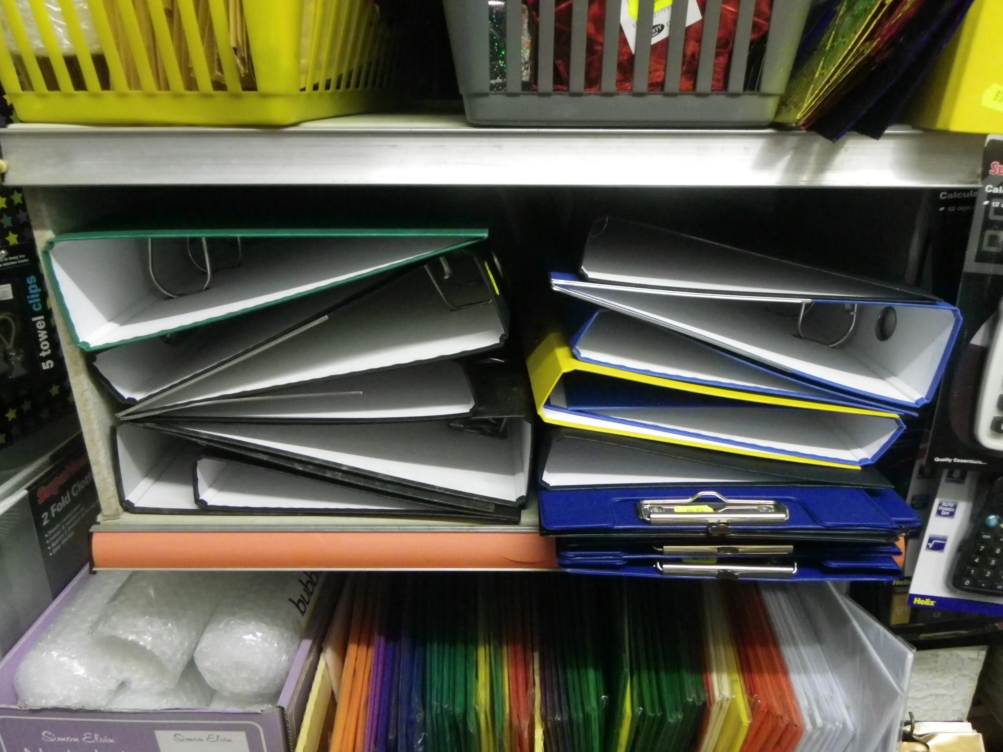 Stationery shelves in the shop