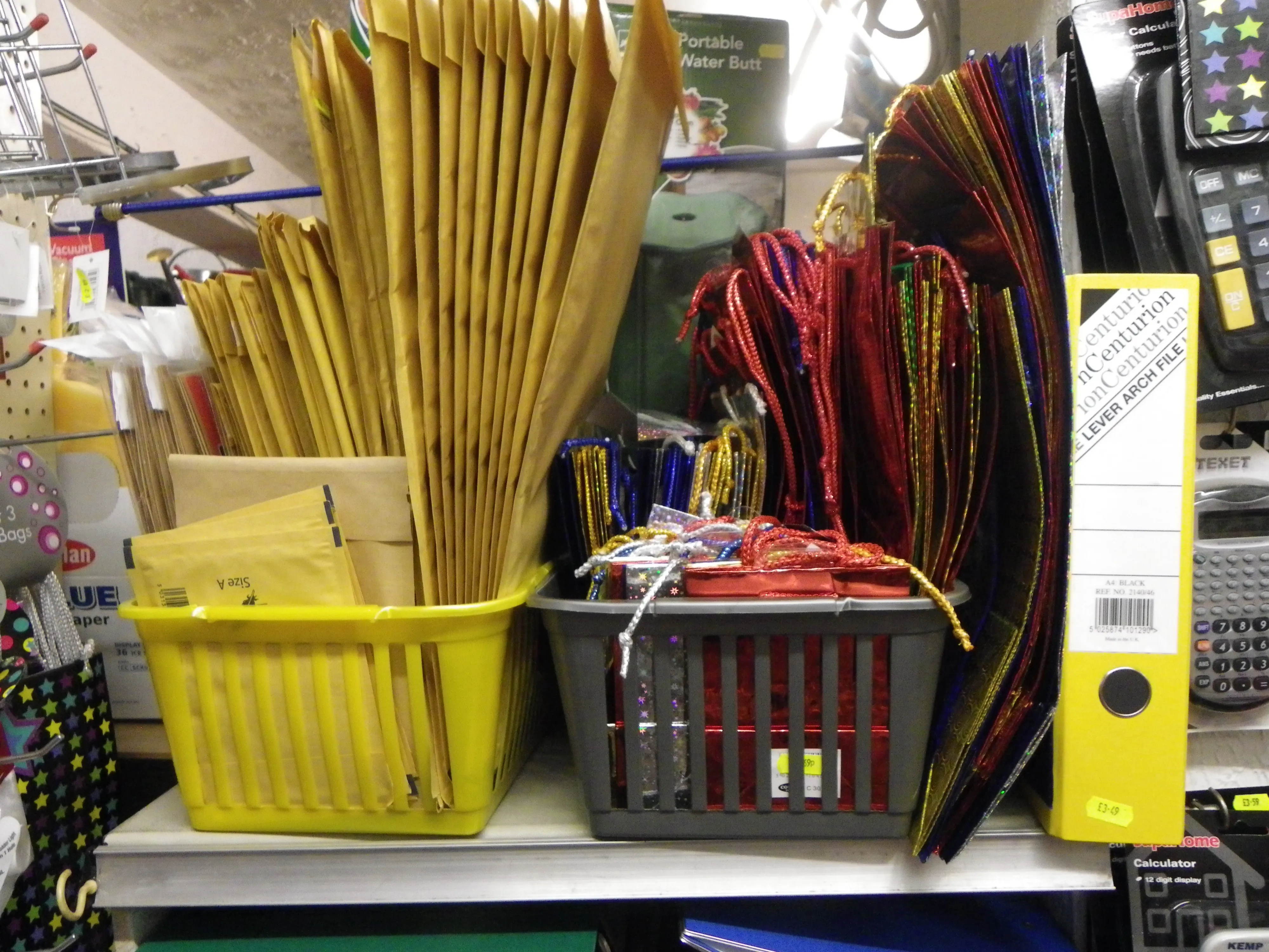 Stationery shelves in the shop